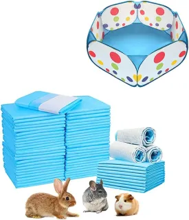 100 Pcs Rabbit Pee Pads and Small Animal Playpen, 18" x 13" Pet Toilet/Potty Training Pads, Small Animals C&C Cage Tent, Portable Yard Fence for Guinea Pig, Rabbits, Hamster, Chinchillas and Hedgehogs