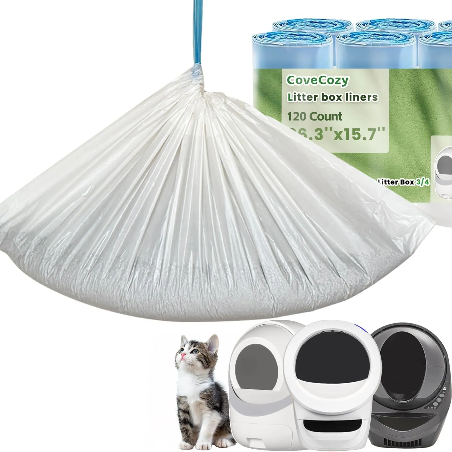 120 Count Waste Bags For Robot 4 and 3, Litter Box Liners For Automatic Cat Litter Box, Cat Litter Box Liners Waste Bags Replacement (120 Count)