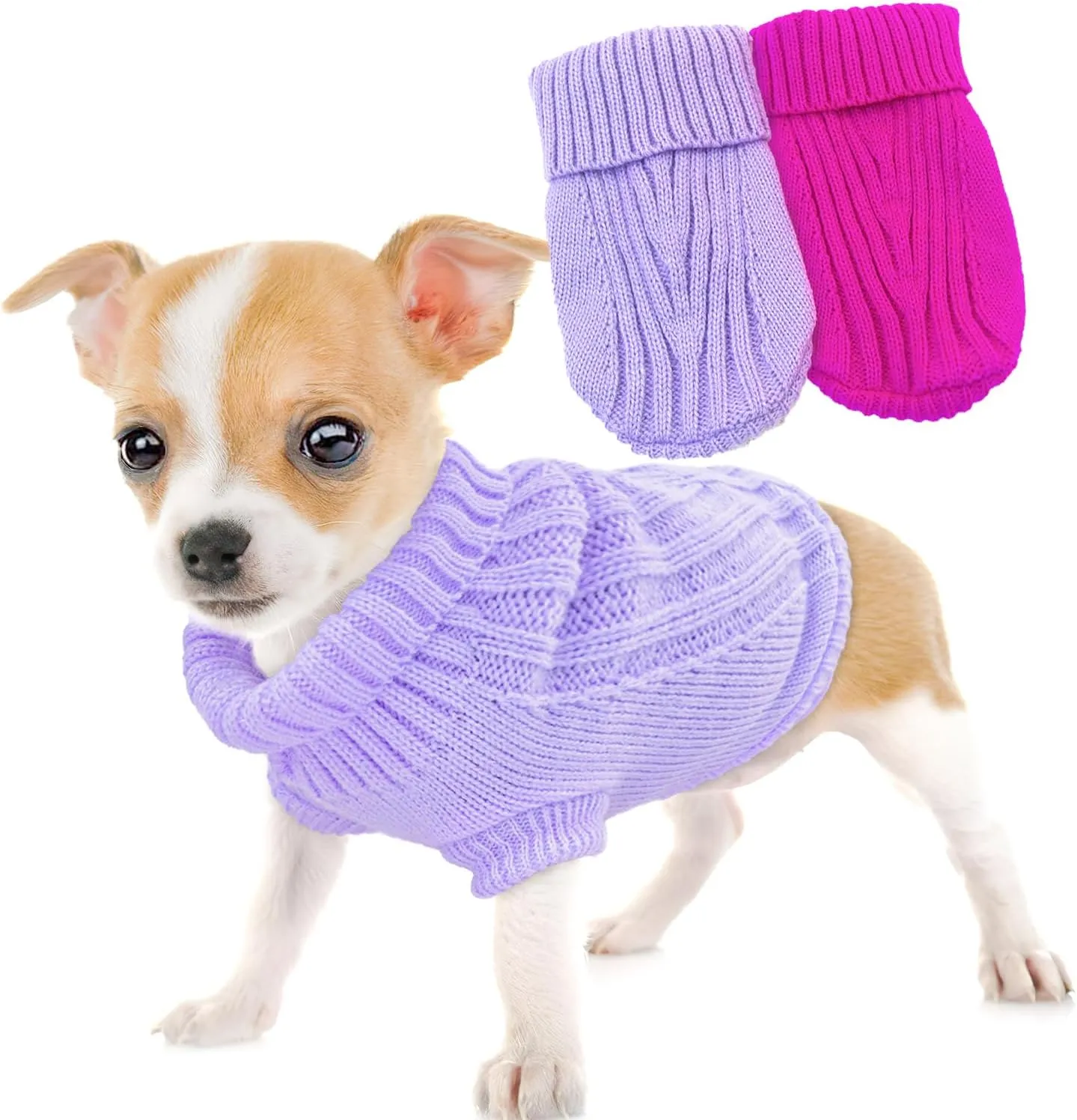2 Pack Dog Sweater for Small Dogs, XXS Dog Sweater Fall Dog Clothes Winter Knitwear Warm Puppy Sweaters Cute Chihuahua Yorkie Puppy Clothes Xxs