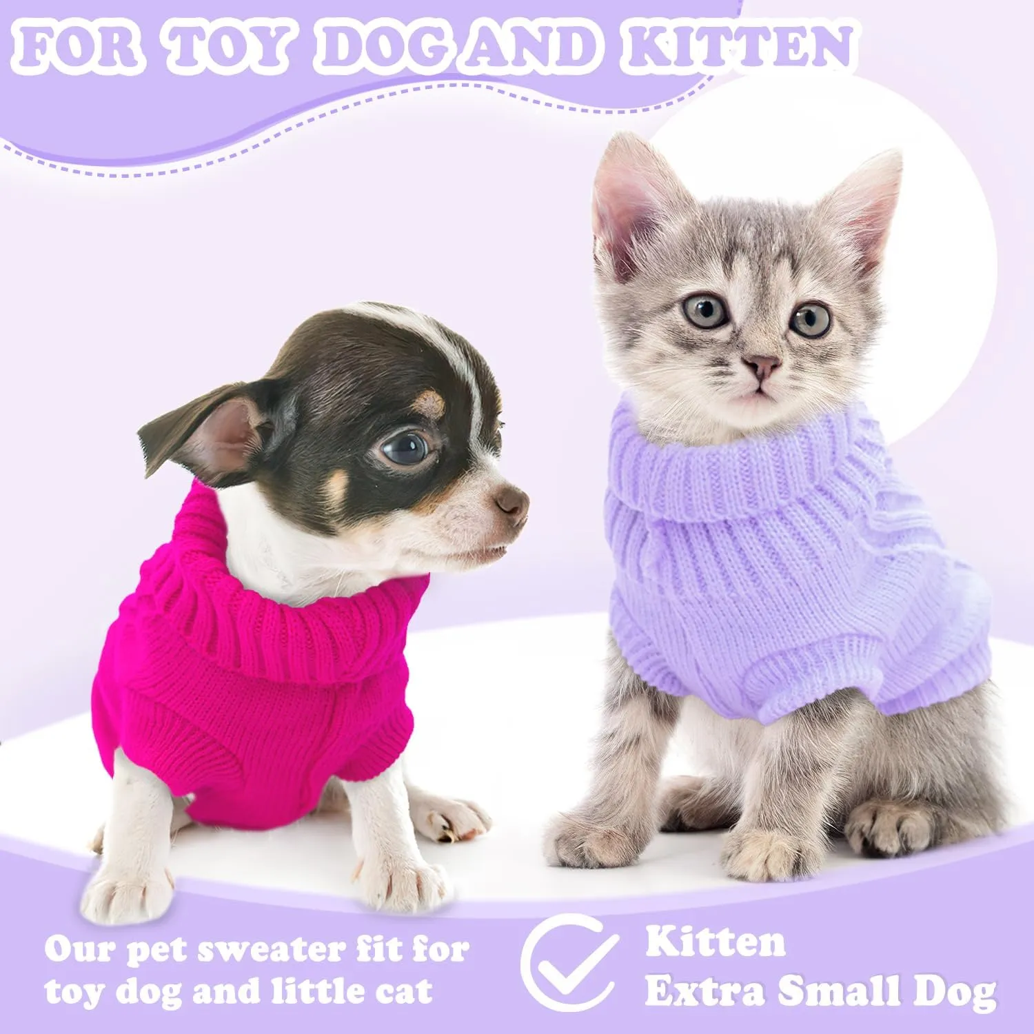 2 Pack Dog Sweater for Small Dogs, XXS Dog Sweater Fall Dog Clothes Winter Knitwear Warm Puppy Sweaters Cute Chihuahua Yorkie Puppy Clothes Xxs