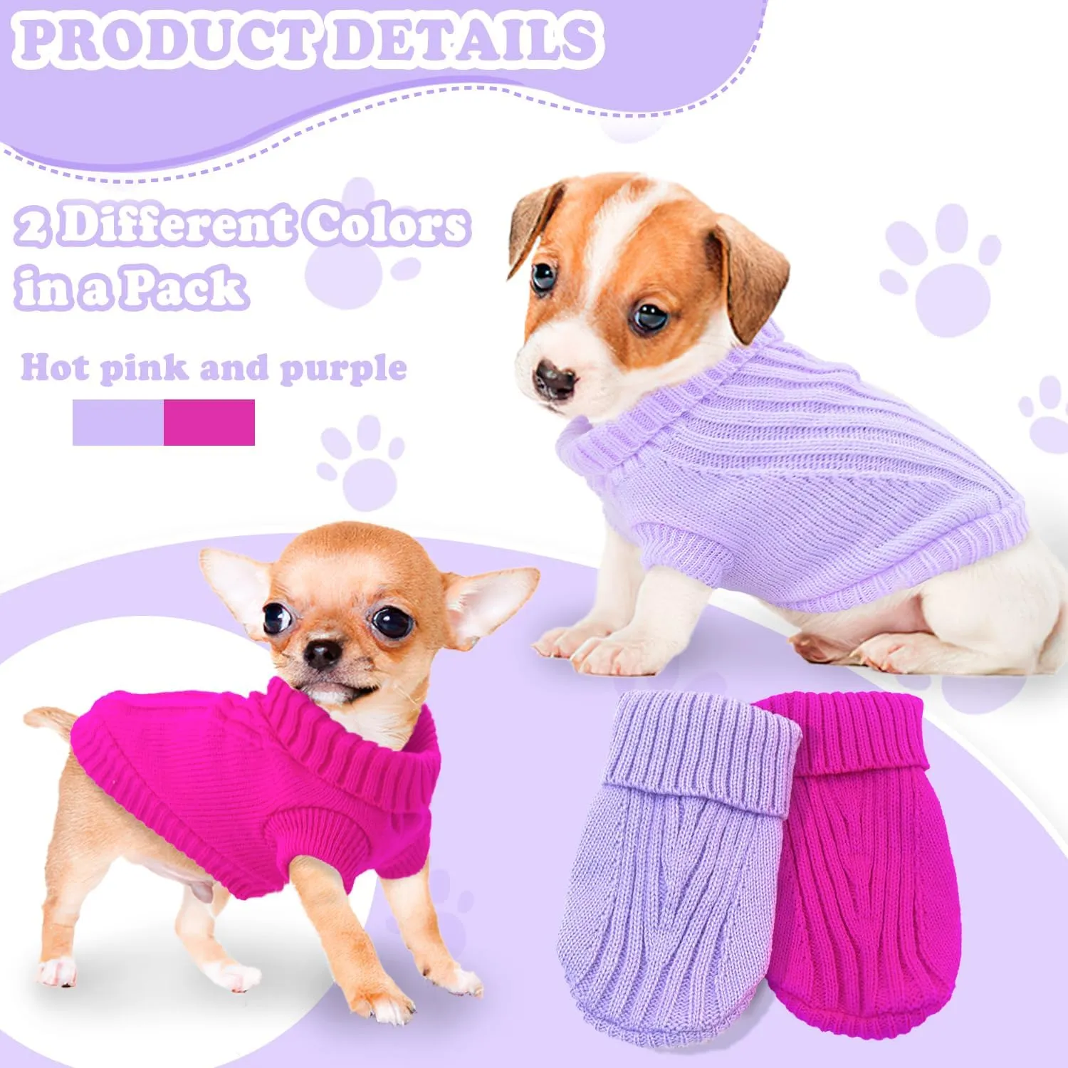 2 Pack Dog Sweater for Small Dogs, XXS Dog Sweater Fall Dog Clothes Winter Knitwear Warm Puppy Sweaters Cute Chihuahua Yorkie Puppy Clothes Xxs