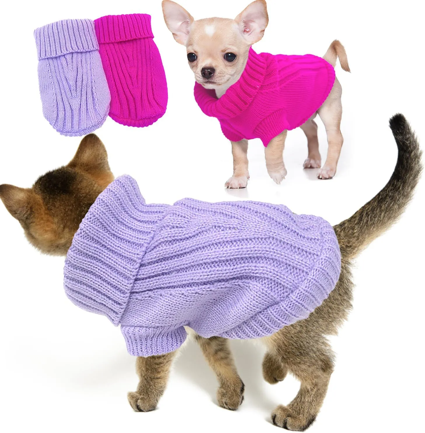 2 Pack Dog Sweater for Small Dogs, XXS Dog Sweater Fall Dog Clothes Winter Knitwear Warm Puppy Sweaters Cute Chihuahua Yorkie Puppy Clothes Xxs
