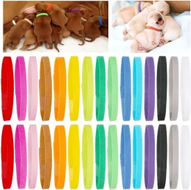 30 Pcs Puppy Whelping Collars Newborn Pet Collars Double-Sided Soft Adjustable ID Bands Puppy Collars for Litter Newborn Pet Dog Cat 15 ColorsM