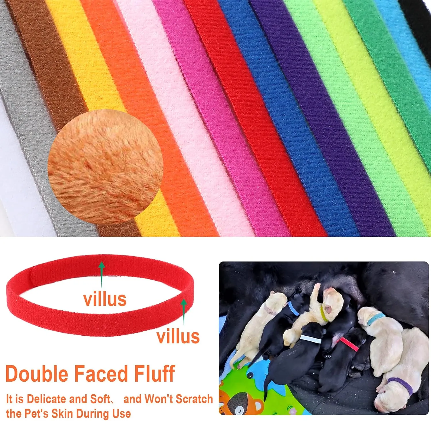 30 Pcs Puppy Whelping Collars Newborn Pet Collars Double-Sided Soft Adjustable ID Bands Puppy Collars for Litter Newborn Pet Dog Cat 15 ColorsM