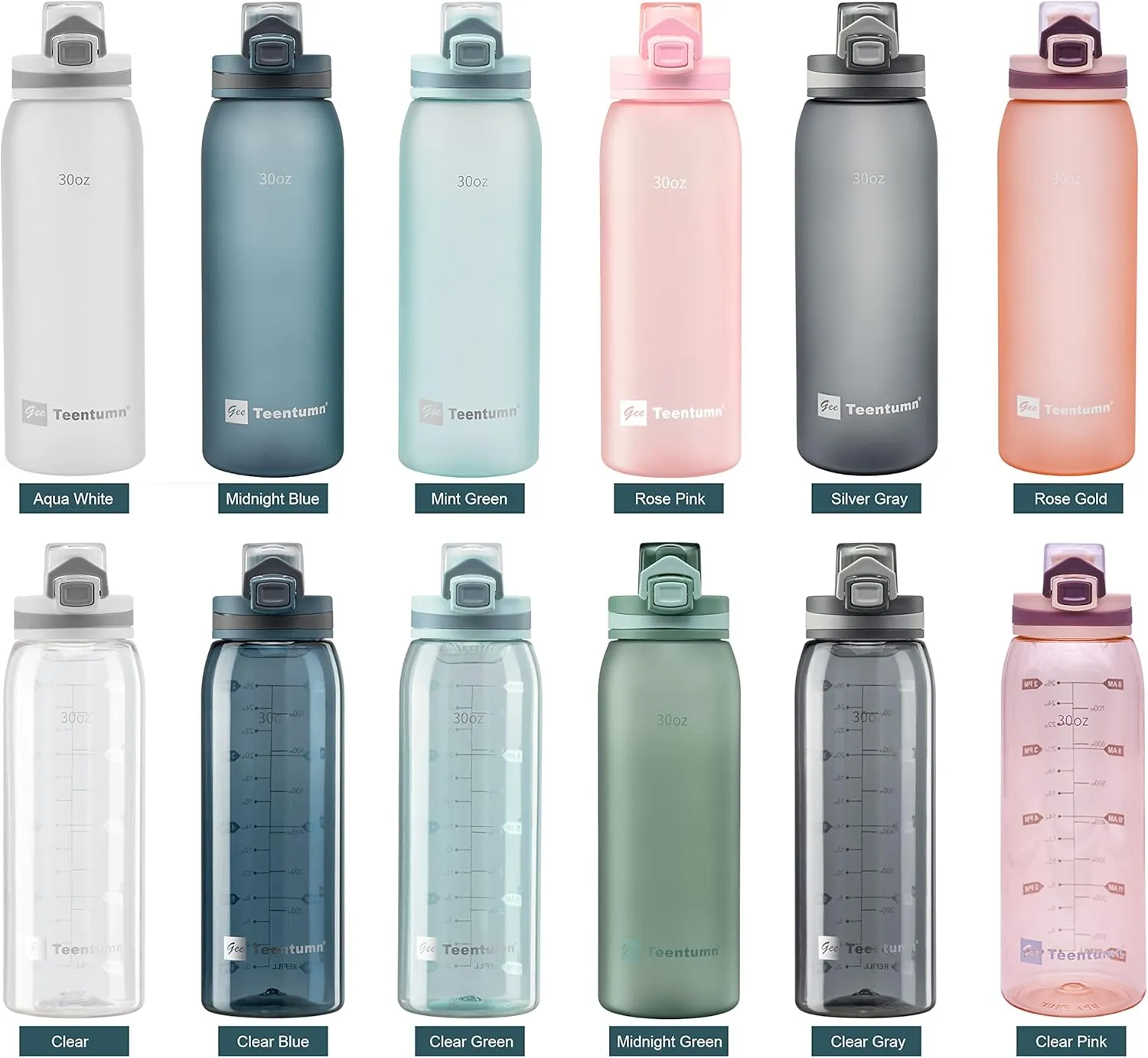 30oz Sport Water Bottle with Time Markers, Large Durable Gym Plastic Bottle Tritan BPA Free for Fitness, Outdoor Enthusiasts, Leakproof Clear Gray (Pack of 1)