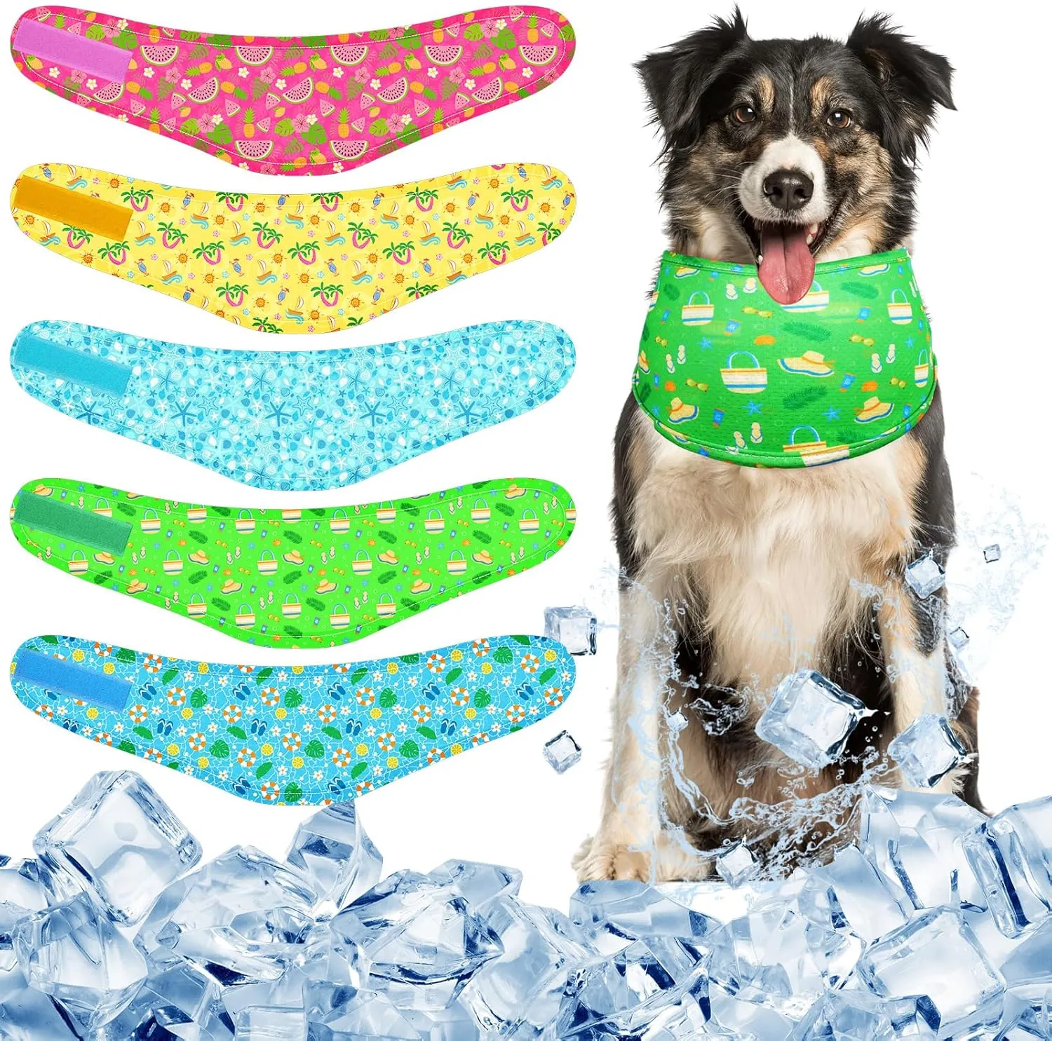 5 Pcs Dog Cooling Bandanas Dog Instant Cooling Neck Wraps Breathable Ice Scarf Pet Heat Relief Collar Basic Collars for Small Medium Large Pet Training Camping Accessories for Summer(M)