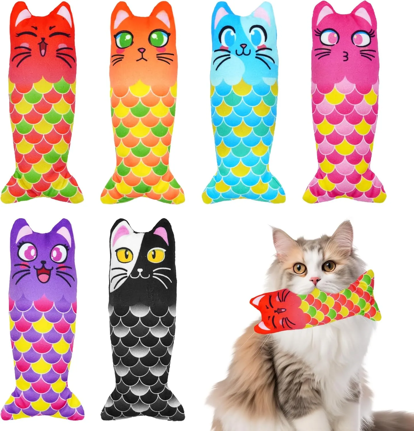 6 PCS Catnip Toys for Indoor Cats Crinkle Sound Plush Toys Large Kitten Cat Chewing Kicker Toy