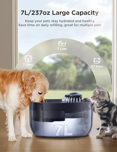 7L/1.8Gal Dog Water Fountain for Large Dog, FEELNEEDY Dog Water Bowl Dispenser Pet Water Fountain, Water Dispenser for Dogs with Ultra Quiet Pump for Multiple Cats, Dogs, Pets (FN-W05, Blue)