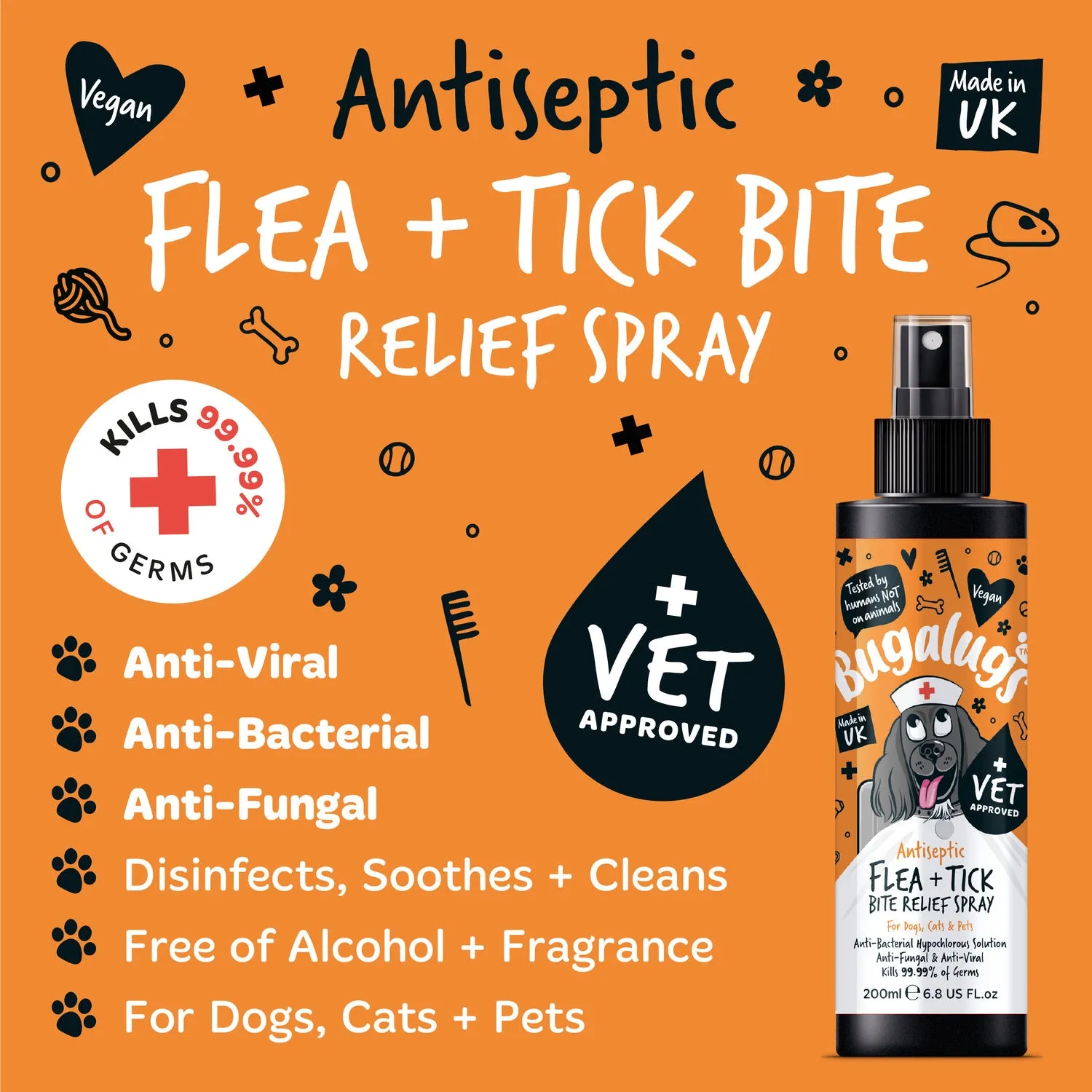 Antiseptic Flea & Tick Bite Relief Spray for Dogs, Cats & Pets