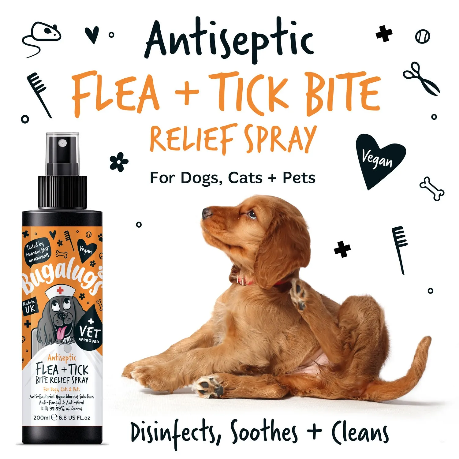 Antiseptic Flea & Tick Bite Relief Spray for Dogs, Cats & Pets