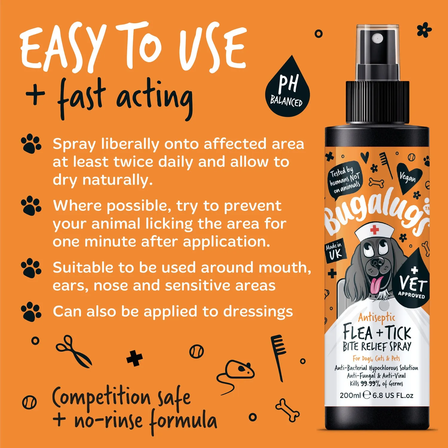 Antiseptic Flea & Tick Bite Relief Spray for Dogs, Cats & Pets