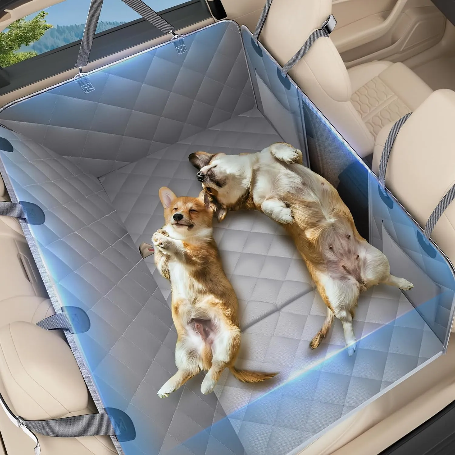 Back Seat Extender for Dogs, Dog Car Seat Cover for Back Seat, 400lbs Capacity Hard Bottom Car Seat Cover for Dogs, Waterproof Dog Hammock for Mid-Size Cars, SUVs, Trucks Grey