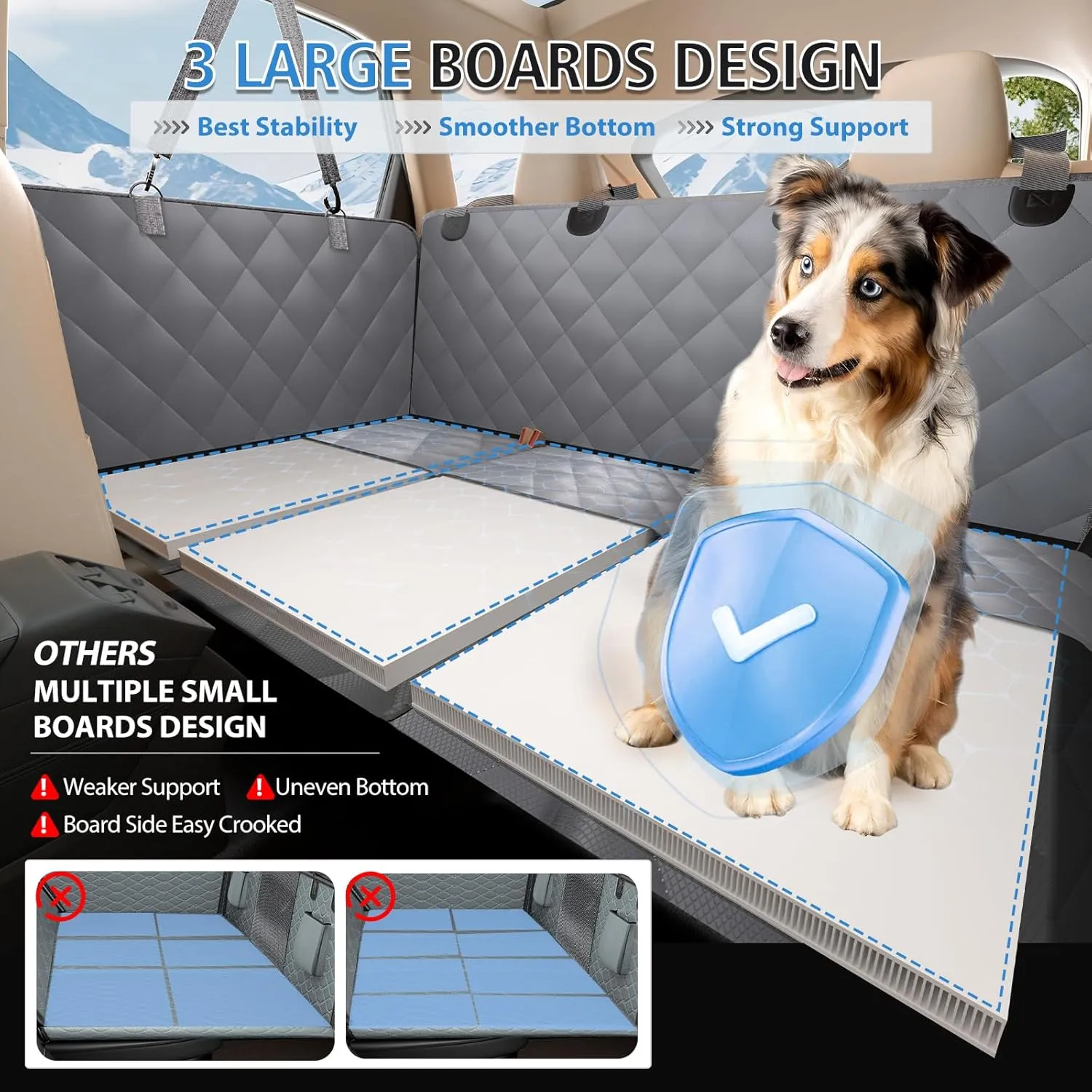 Back Seat Extender for Dogs, Dog Car Seat Cover for Back Seat, 400lbs Capacity Hard Bottom Car Seat Cover for Dogs, Waterproof Dog Hammock for Mid-Size Cars, SUVs, Trucks Grey