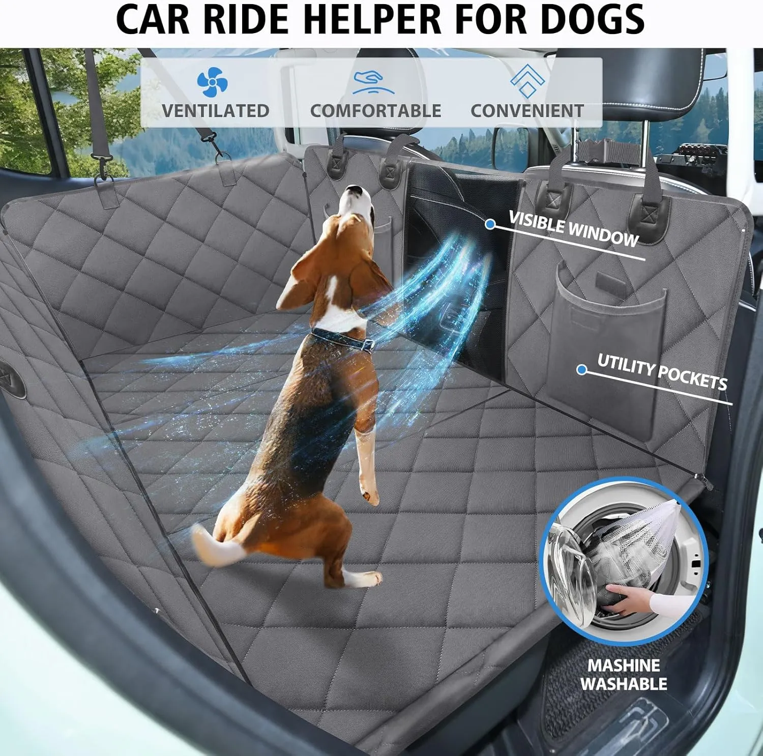 Back Seat Extender for Dogs, Dog Car Seat Cover for Back Seat, 400lbs Capacity Hard Bottom Car Seat Cover for Dogs, Waterproof Dog Hammock for Mid-Size Cars, SUVs, Trucks Grey