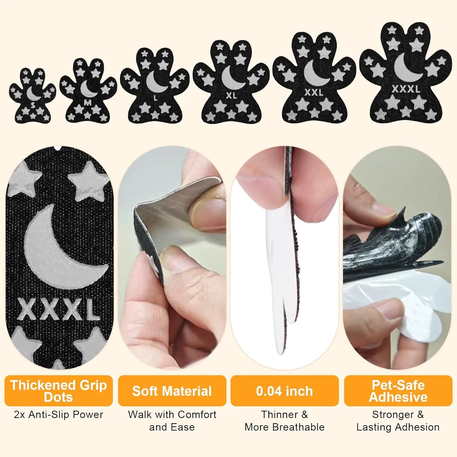 BEAUTYZOO Anti-Slip Dog Paw Pads for Senior Dogs - Traction Grips Dog Paw Stickers for Hot Pavement Hardwood Floors, Durable Pet Paw Protector Shoes Booties Socks Replacement (24pcs, Black S)
