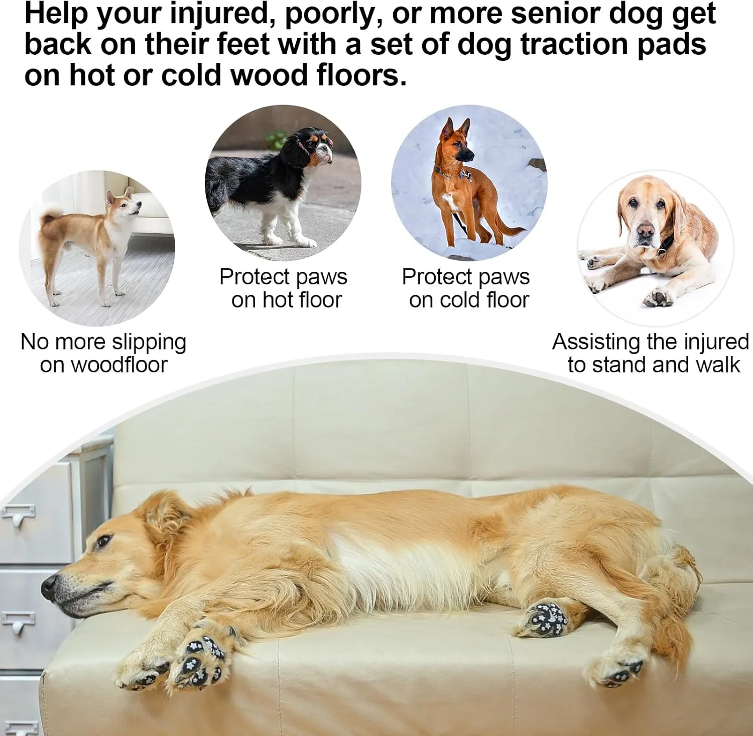 BEAUTYZOO Anti-Slip Dog Paw Pads for Senior Dogs - Traction Grips Dog Paw Stickers for Hot Pavement Hardwood Floors, Durable Pet Paw Protector Shoes Booties Socks Replacement (24pcs, Black S)
