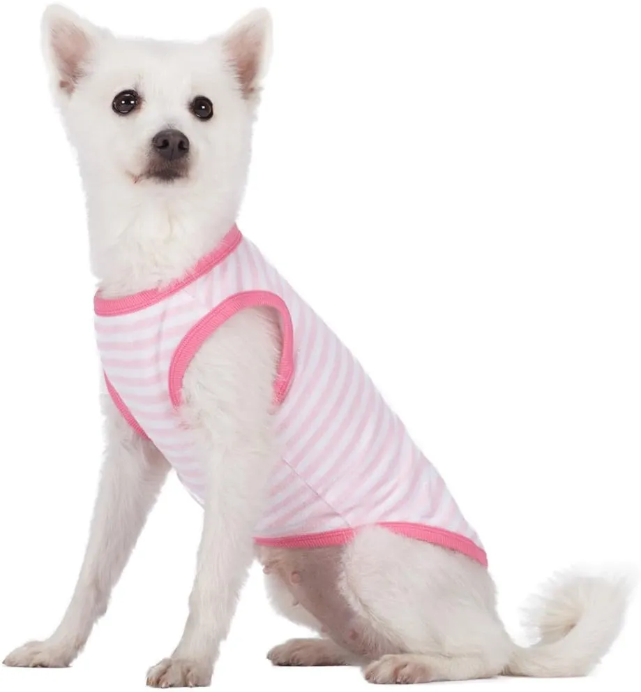 Blueberry Pet Pack of 2 Soft & Comfy Terry Cotton Pink Wonderland Sleep & Play Dog Pajamas & Tank Top T Shirt, Back Length 12", Clothes for Girl Dogs