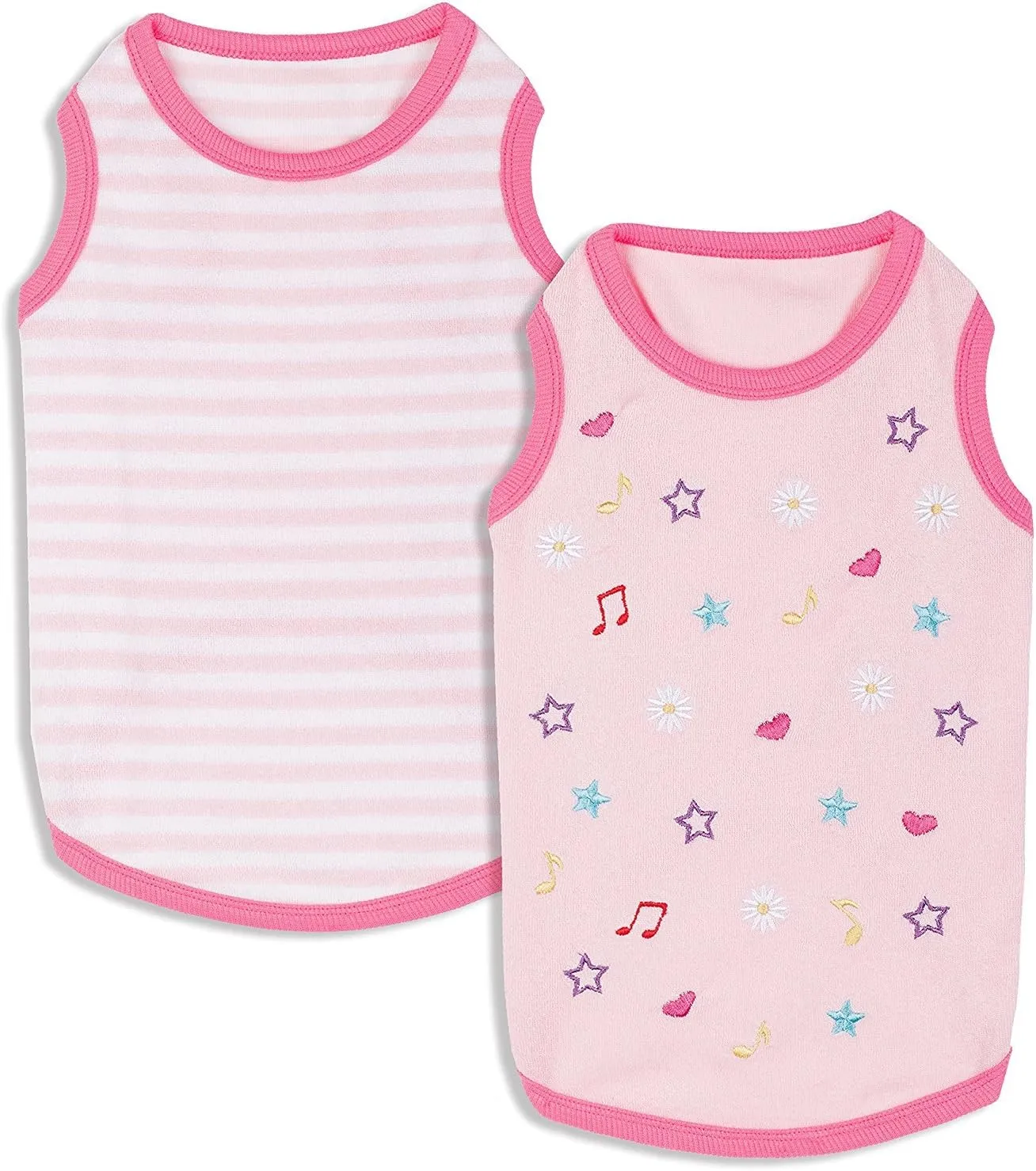 Blueberry Pet Pack of 2 Soft & Comfy Terry Cotton Pink Wonderland Sleep & Play Dog Pajamas & Tank Top T Shirt, Back Length 12", Clothes for Girl Dogs