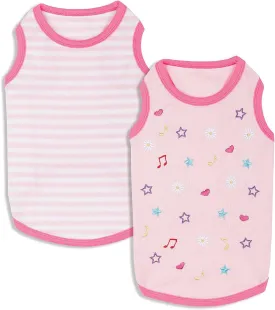 Blueberry Pet Pack of 2 Soft & Comfy Terry Cotton Pink Wonderland Sleep & Play Dog Pajamas & Tank Top T Shirt, Back Length 12", Clothes for Girl Dogs