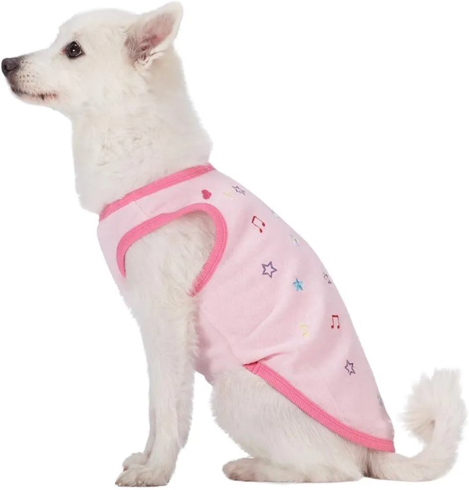 Blueberry Pet Pack of 2 Soft & Comfy Terry Cotton Pink Wonderland Sleep & Play Dog Pajamas & Tank Top T Shirt, Back Length 12", Clothes for Girl Dogs