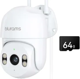 blurams 2K Security Camera Outdoor, 360 PTZ Outside Cameras for Home Security, Color Night Vision, Motion Tracking, Two-Way Audio, IP66, 2.4GHz Camera with 64GB SD Card, Works with Alexa