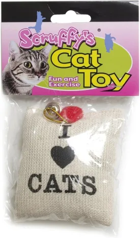Boss Pet Scruffy's Catnip I Love Cats Catnip Burlap Sack with Bell and Heart Cat Toy