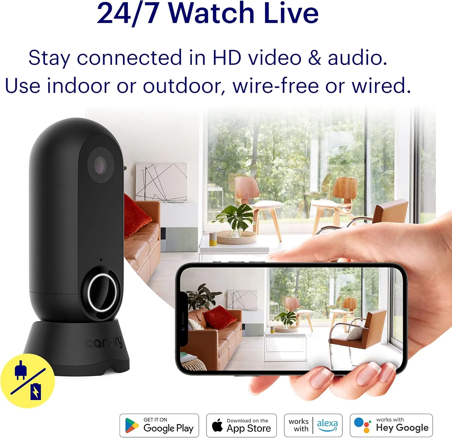 Canary Flex Outdoor Indoor Home Security Camera | Weatherproof, Wire-Free or Plugged in, 2-Way Talk, Person Detection, Motion Alert, Compatible with Alexa, Google Assistant, Baby Monitor, WiFi IP