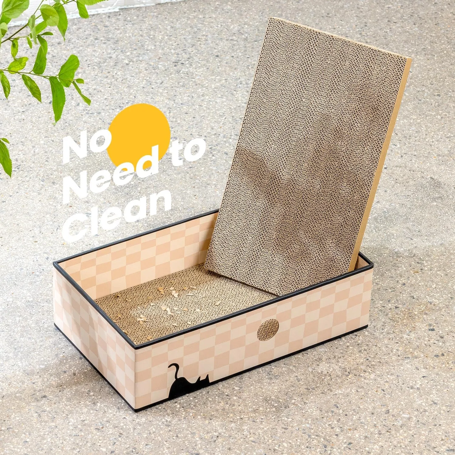 Cat Scratcher Box with Double-Sided Cardboard Scratching Board, Heavy-Duty Lounger, Interactive Hole Design Cat Bed for Indoor Cats,Kitty Toys, Checkered (Medium)