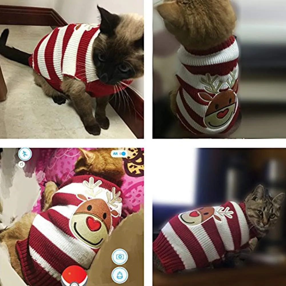 Cat Sweater Christmas Santa Claus Pet Cat Winter Knitwear Warm Clothes