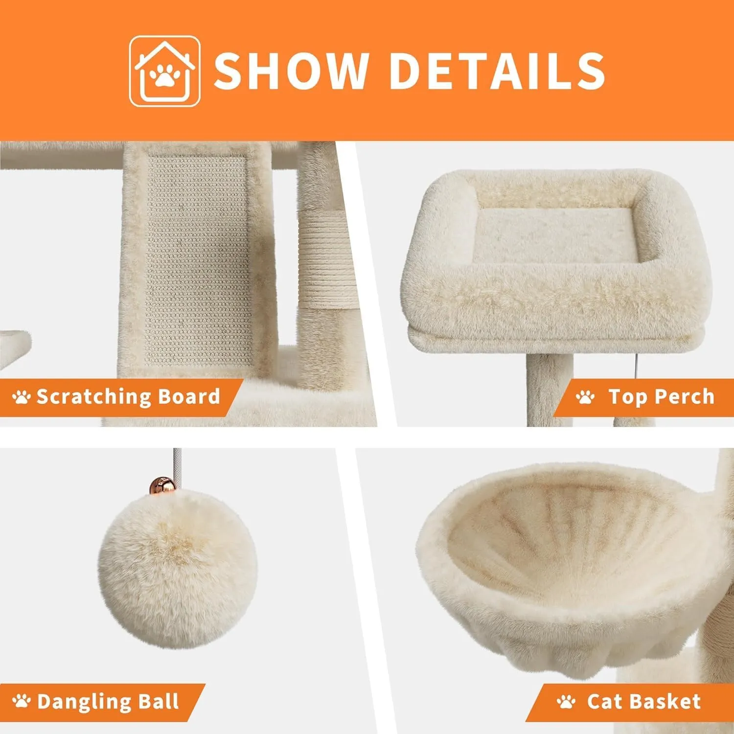 Cat Tree Tower for Large Cats 20 Lbs  Heavy Duty Tall 66 in Indoor Cat Castle with Scratching Posts,HammocksBasketPlatform for Maine Coon/Big Cats