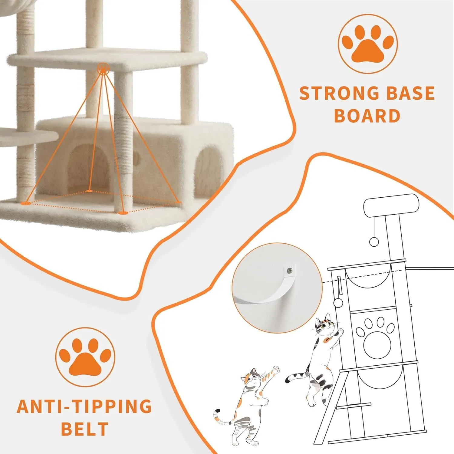 Cat Tree Tower for Large Cats 20 Lbs  Heavy Duty Tall 66 in Indoor Cat Castle with Scratching Posts,HammocksBasketPlatform for Maine Coon/Big Cats