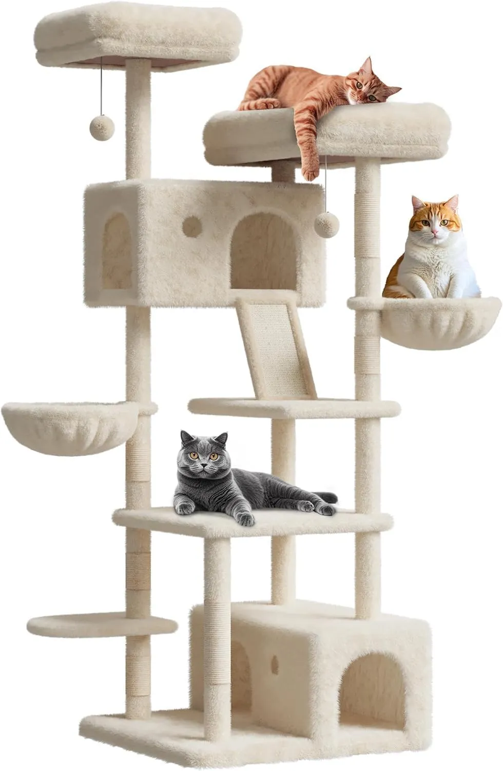 Cat Tree Tower for Large Cats 20 Lbs  Heavy Duty Tall 66 in Indoor Cat Castle with Scratching Posts,HammocksBasketPlatform for Maine Coon/Big Cats