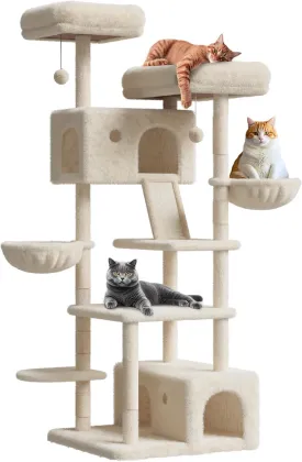 Cat Tree Tower for Large Cats 20 Lbs  Heavy Duty Tall 66 in Indoor Cat Castle with Scratching Posts,HammocksBasketPlatform for Maine Coon/Big Cats