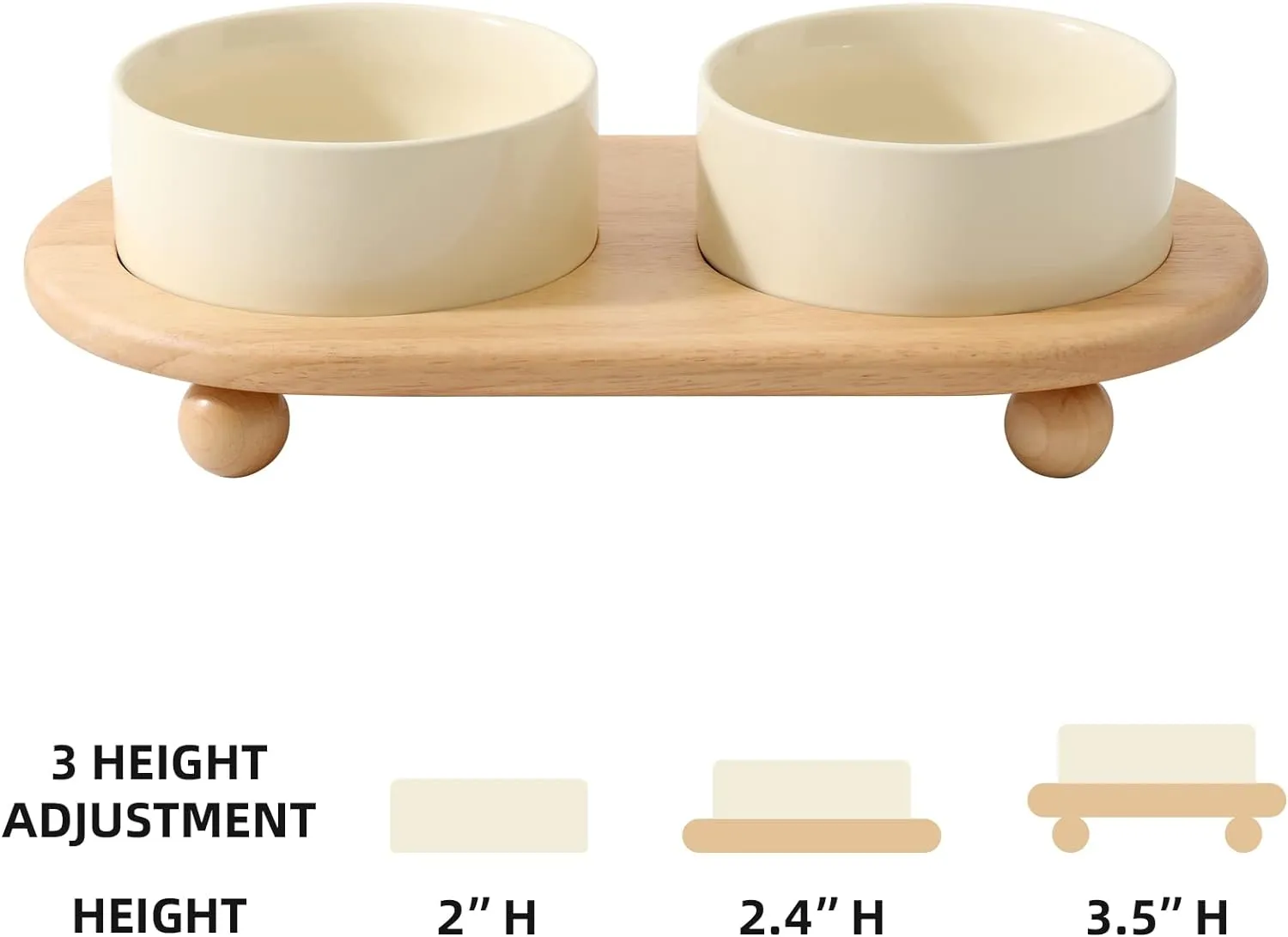 Ceramic Elevated Cat Food and Water Bowl, Kitty Bowl, Raised Cat Feeder with Stand (5.1 in, 2 x Beige)