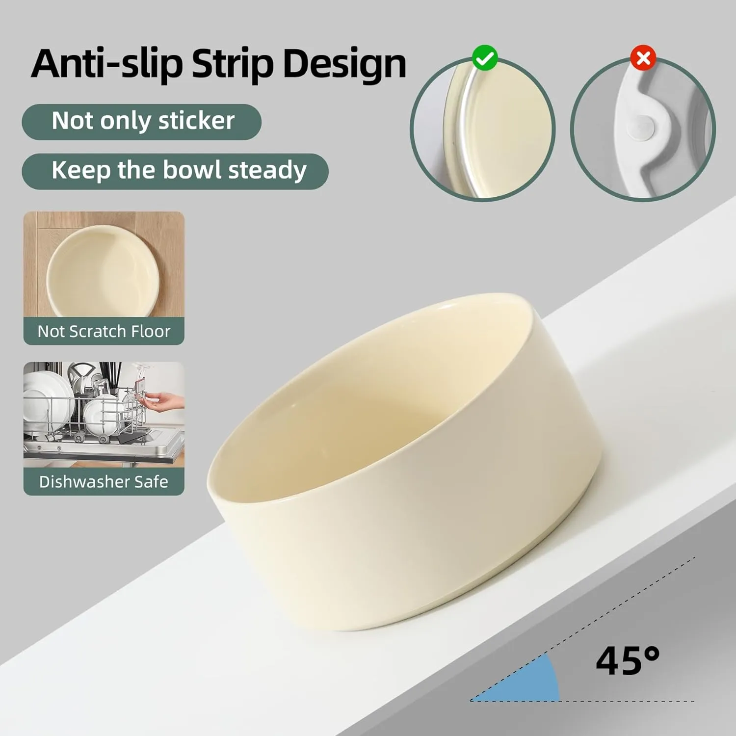 Ceramic Elevated Cat Food and Water Bowl, Kitty Bowl, Raised Cat Feeder with Stand (5.1 in, 2 x Beige)