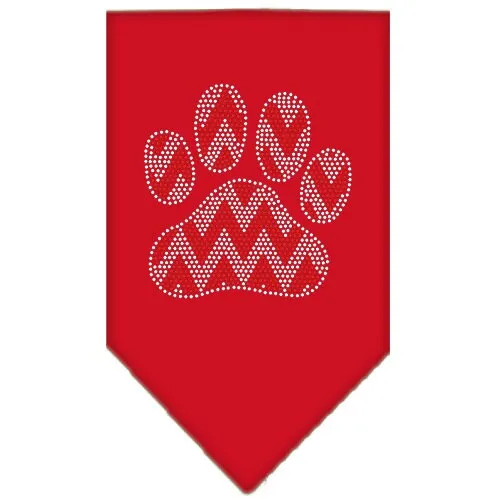Christmas Pet and Dog Bandana Rhinestone, "Candy Cane Chevron Paw"