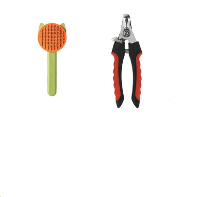 Dog and Cat Slicker Grooming Brush | Plastic Handle Short & Long Hair Tool | With Stainless Steel Pet Nail Clippers Grooming Set (Large size Nail Cutter)
