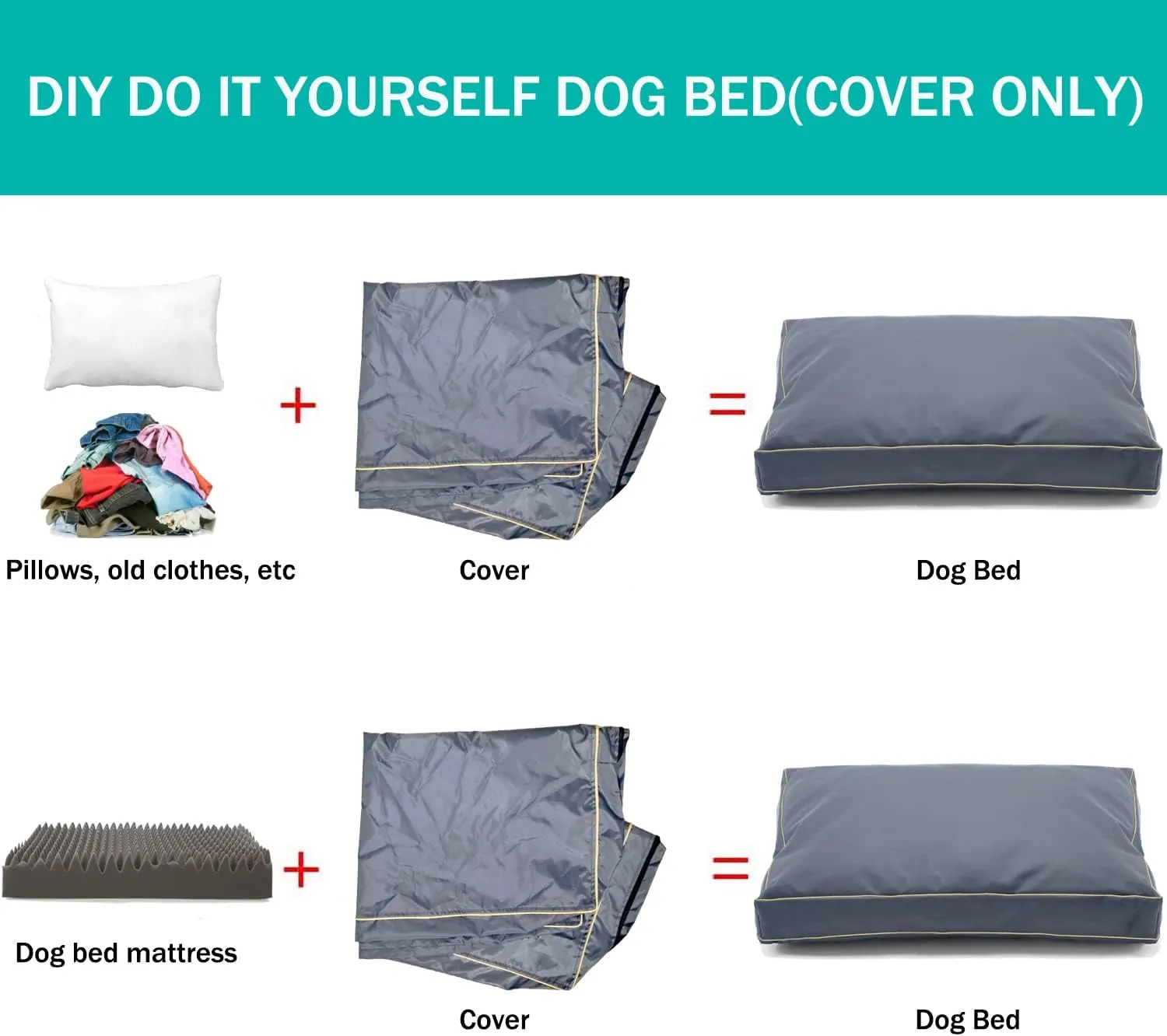 Dog Bed Cover,Waterproof Tough Plastic DIY Pet Bed Cover,Non Stick Hair Easy to Clean Rectangular Fillable Dog Bed Covers with Zipper(Dark Grey,54" L x 44" W x 4" Th,Cover Only)