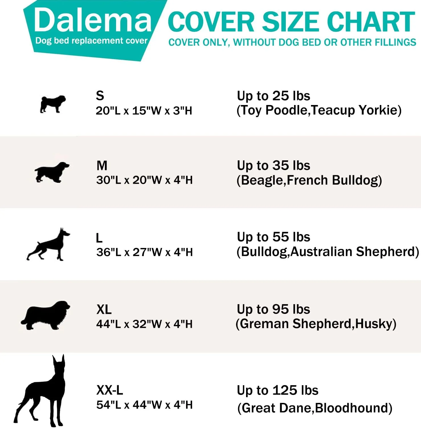 Dog Bed Cover,Waterproof Tough Plastic DIY Pet Bed Cover,Non Stick Hair Easy to Clean Rectangular Fillable Dog Bed Covers with Zipper(Dark Grey,54" L x 44" W x 4" Th,Cover Only)