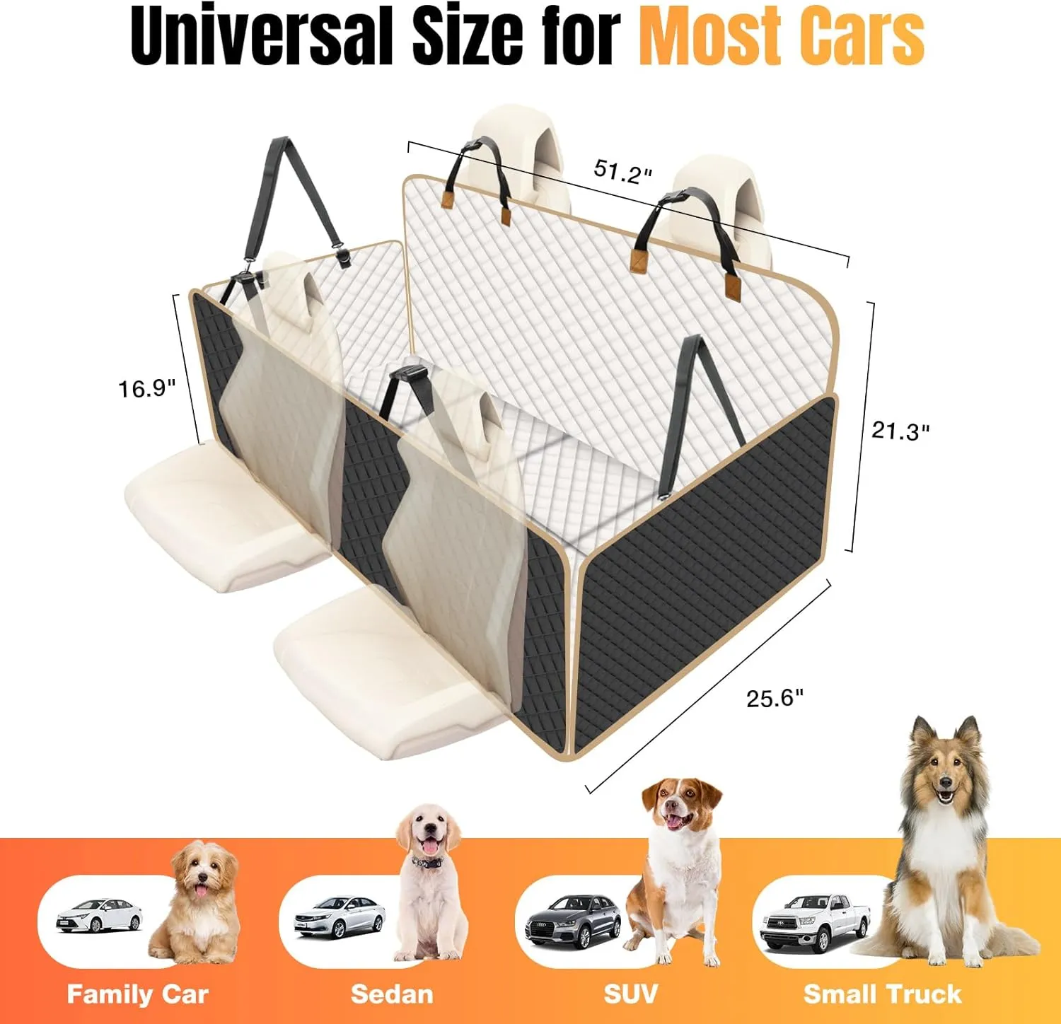 Dog Car Seat Cover for Back Seat, Larger Dog Car Bed Cover with Strong Bottom, Car Back Seat Extender Hammock for Car SUV Truck- Beige Color