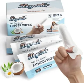 Dog Ear Wipes, Ear Wipes for Dogs Cats, Pet Clean Finger Wipes for Ears, Teeth, Eyes, Soothing Itchy Dry Skin, Fresh Coconut Scent Ear Infection Treatment, 60 Count Individual Packaging