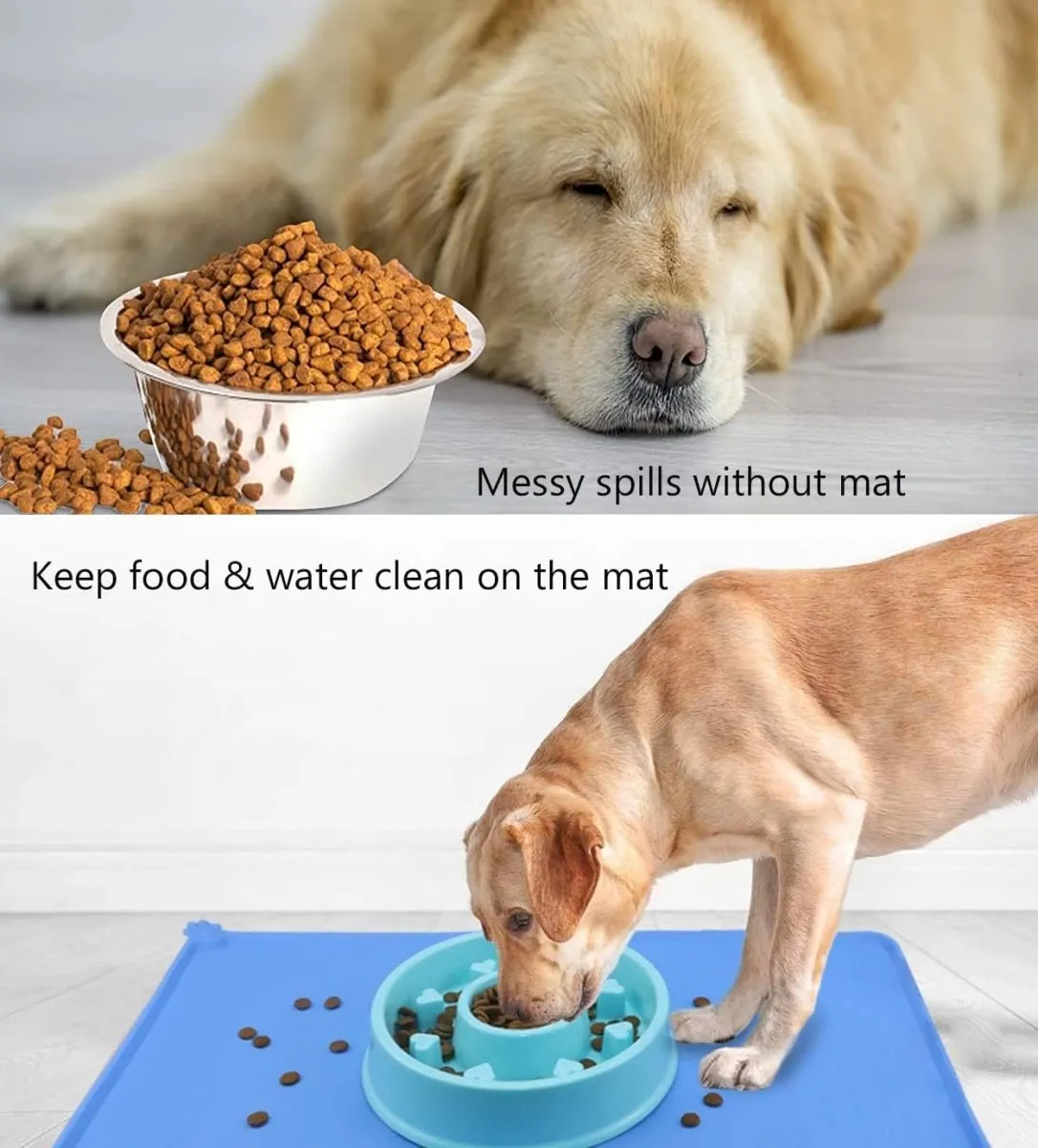 Dog Food Mat, Silicone Dog Bowl Mat, Non-Slip Cat and Dog Feeding Mat, Waterproof Dog Placemat L (47 * 30)