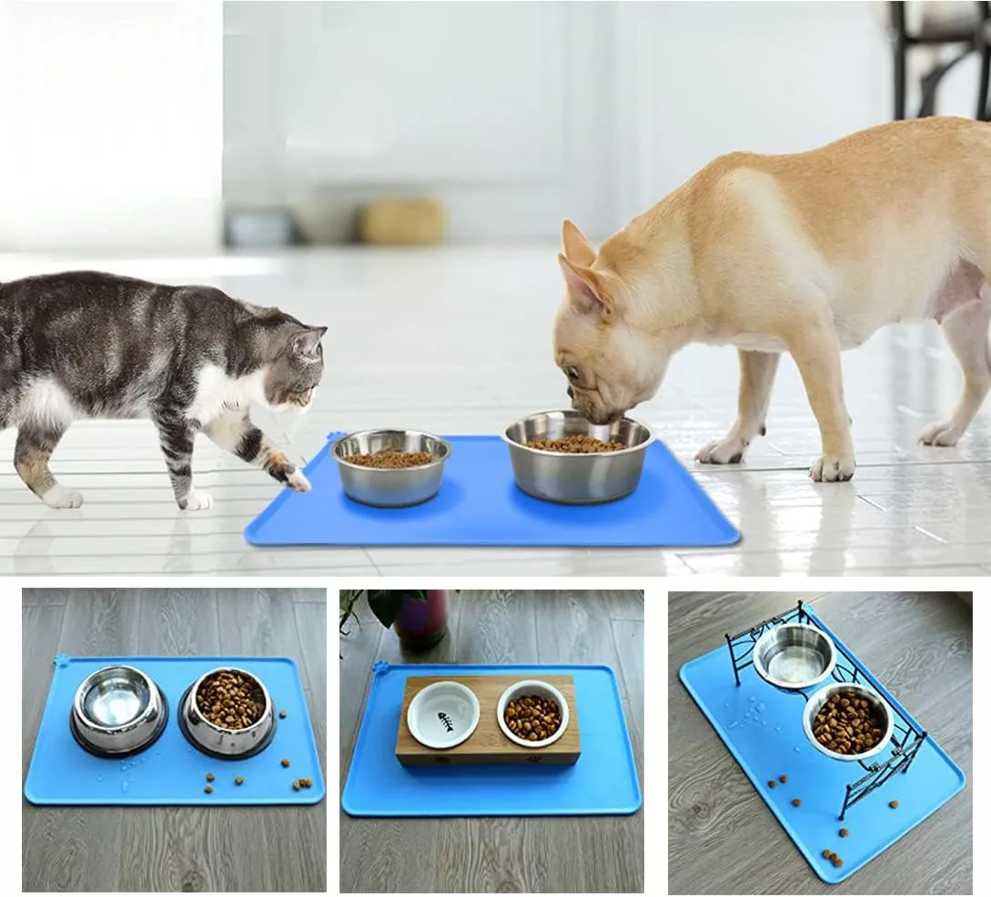 Dog Food Mat, Silicone Dog Bowl Mat, Non-Slip Cat and Dog Feeding Mat, Waterproof Dog Placemat L (47 * 30)