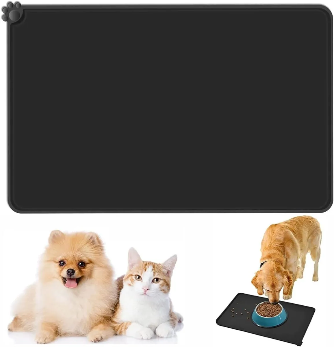 Dog Food Mat, Silicone Dog Bowl Mat, Non-Slip Cat and Dog Feeding Mat, Waterproof Dog Placemat L (47 * 30)