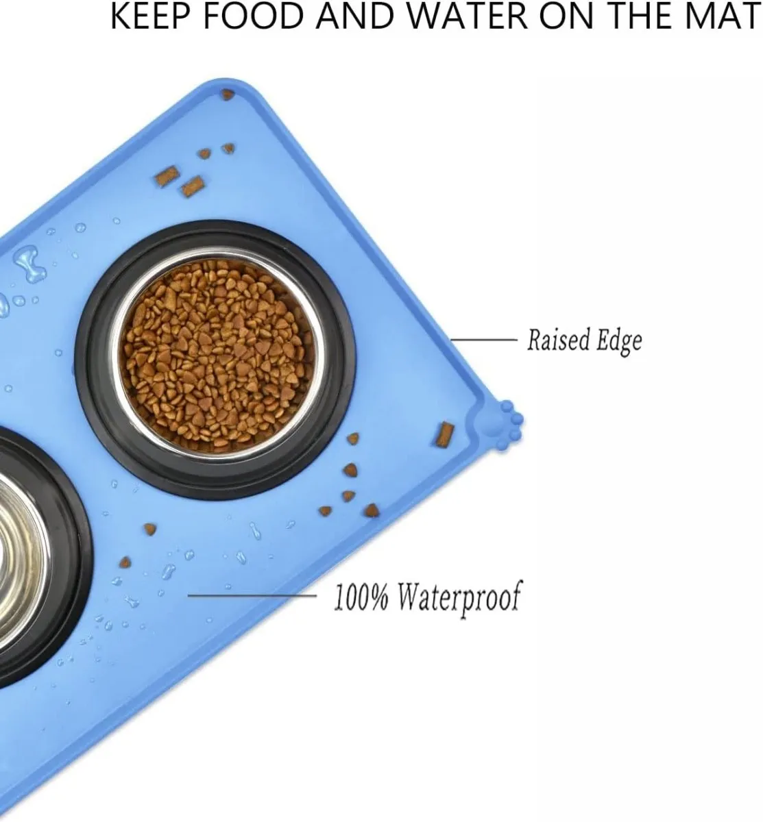 Dog Food Mat, Silicone Dog Bowl Mat, Non-Slip Cat and Dog Feeding Mat, Waterproof Dog Placemat L (47 * 30)