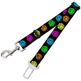 Dog Safety Seatbelt for Cars - Smiley Face Melted Repeat Black/Multi Neon