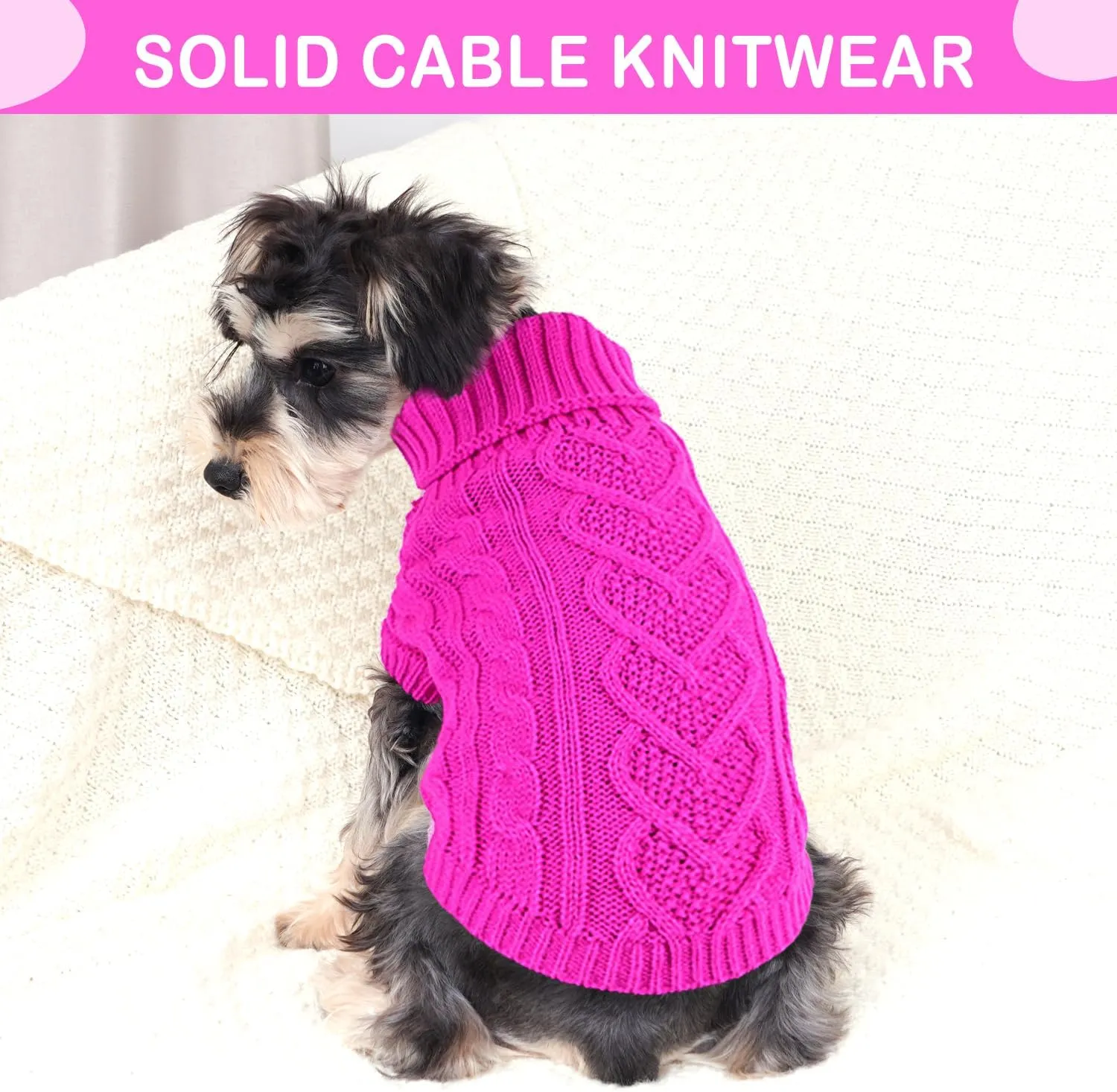 Dog Sweaters for Small Dogs Winter Dog Clothes Girl Knitted Small Dog Sweater Soft Warm Dachshund Sweater Clothes Cute Puppy Clothes Turtleneck Doggy Outfit Pet Dog Sweater for Pug Bulldog (Rose, M)