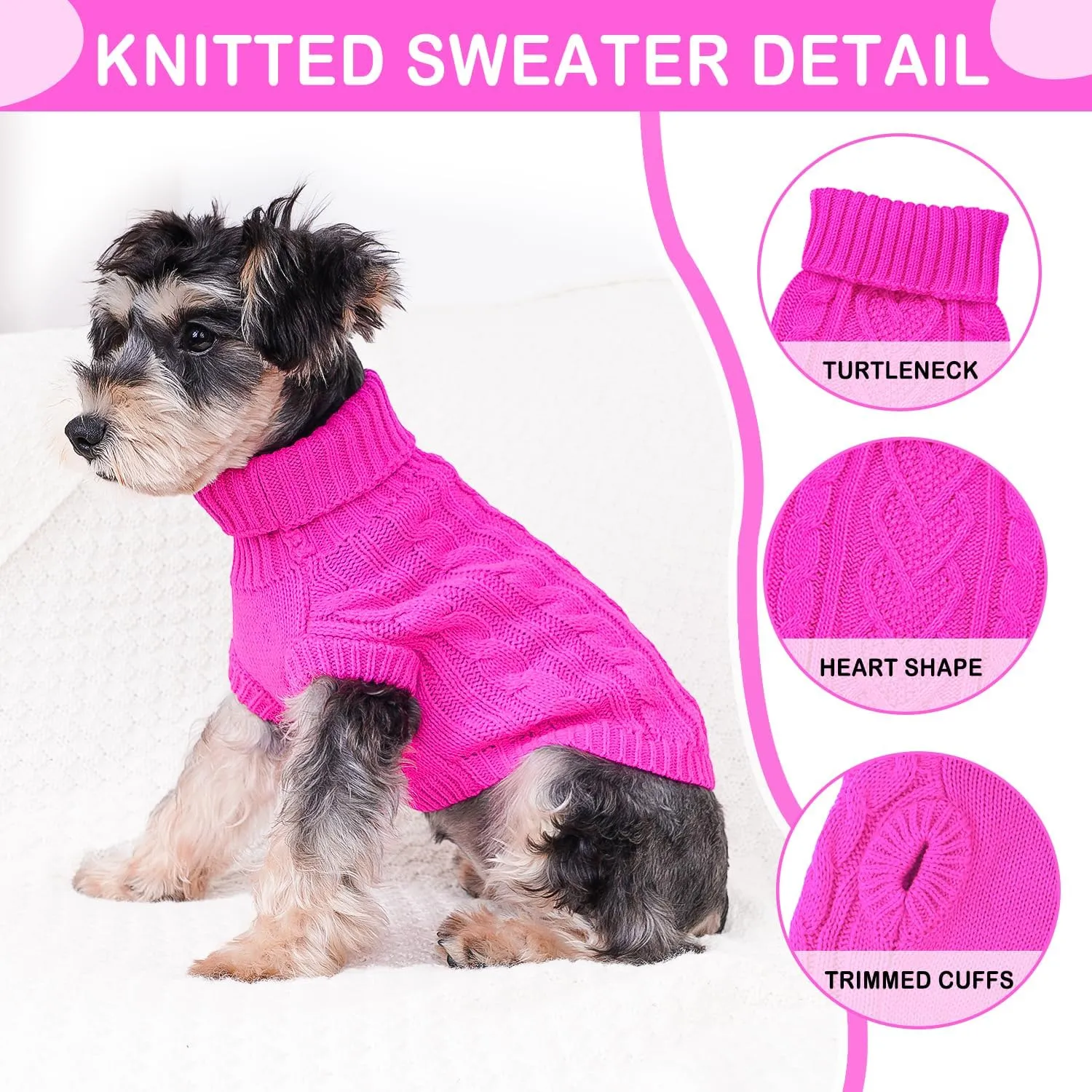 Dog Sweaters for Small Dogs Winter Dog Clothes Girl Knitted Small Dog Sweater Soft Warm Dachshund Sweater Clothes Cute Puppy Clothes Turtleneck Doggy Outfit Pet Dog Sweater for Pug Bulldog (Rose, M)