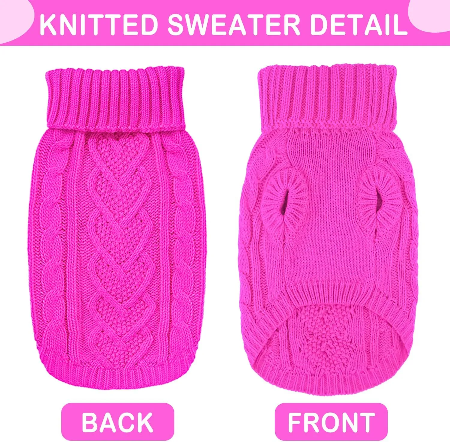 Dog Sweaters for Small Dogs Winter Dog Clothes Girl Knitted Small Dog Sweater Soft Warm Dachshund Sweater Clothes Cute Puppy Clothes Turtleneck Doggy Outfit Pet Dog Sweater for Pug Bulldog (Rose, M)