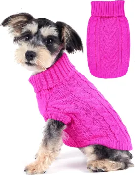 Dog Sweaters for Small Dogs Winter Dog Clothes Girl Knitted Small Dog Sweater Soft Warm Dachshund Sweater Clothes Cute Puppy Clothes Turtleneck Doggy Outfit Pet Dog Sweater for Pug Bulldog (Rose, M)